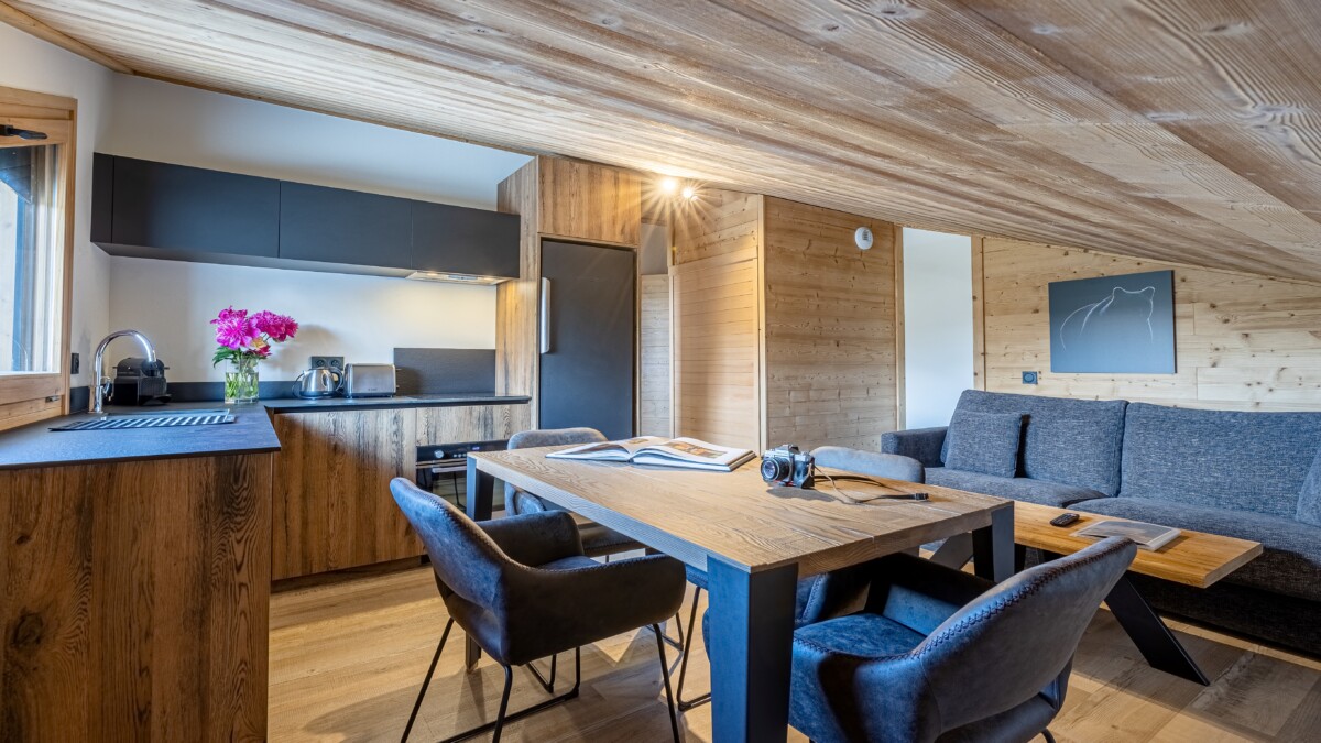 séjour et cuisine équipée